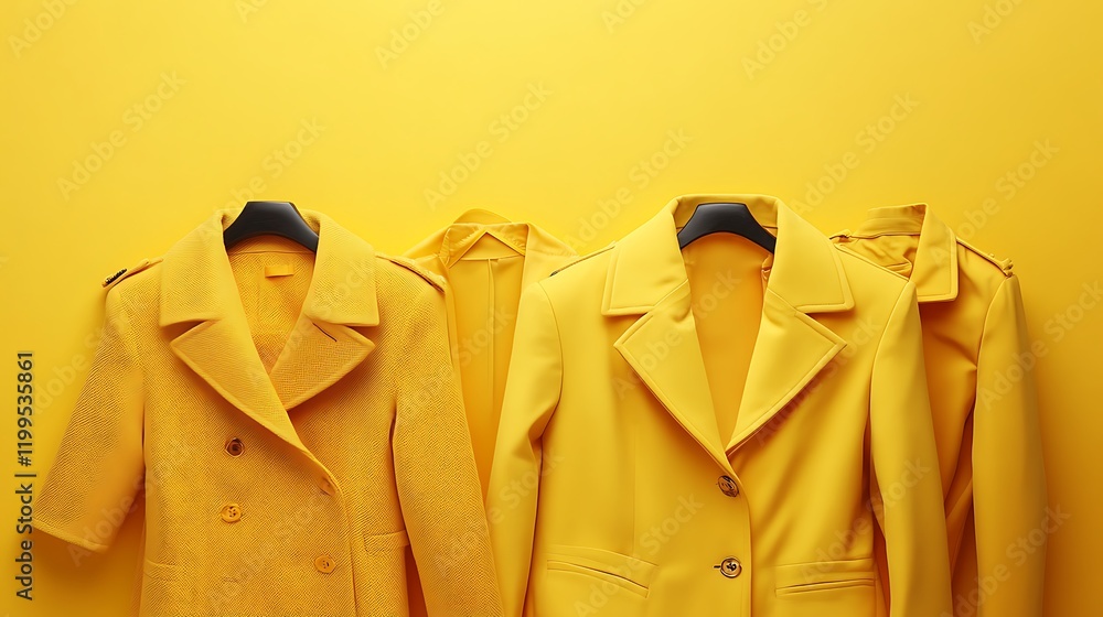 Poster elegant blazer showcased on a yellow gradient backdrop with blank space on the side for design.