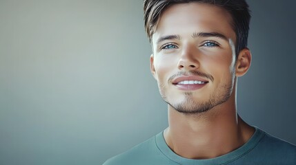 Obraz premium Smiling young man with blue eyes against gradient background.