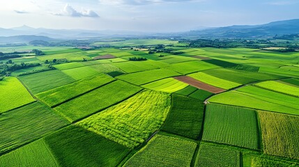 Obraz premium Aerial view of farmlands with a network of roads, symbolizing infrastructure development and connectivity in land investments