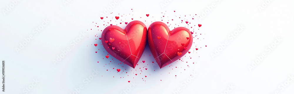 Poster a generative ai creates a colorful valentine illustration with two hearts on a white background, sym
