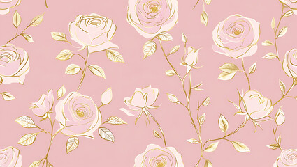 inimalist Floral Pattern with Gold Accents on Pastel Pink
