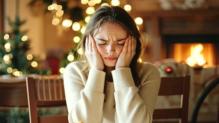 Young Woman Distressed by Full Plate of Food in Cozy Kitchen