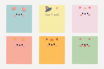 Cute cat sticky notes illustration vector set