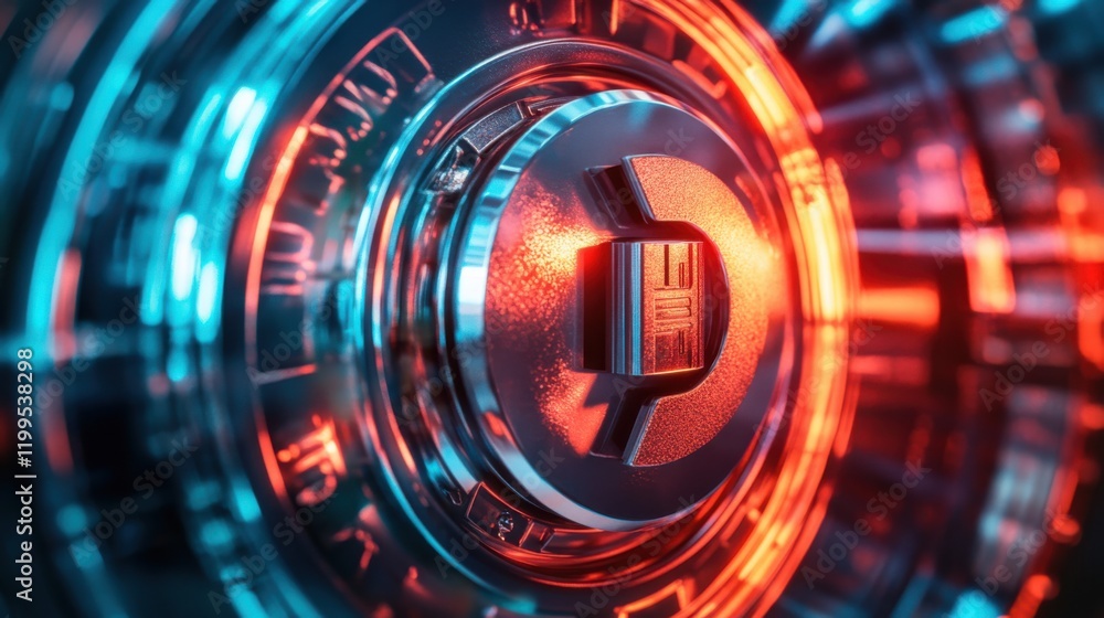 Poster futuristic metallic interface with glowing lights, showcasing intricate design elements and technolo