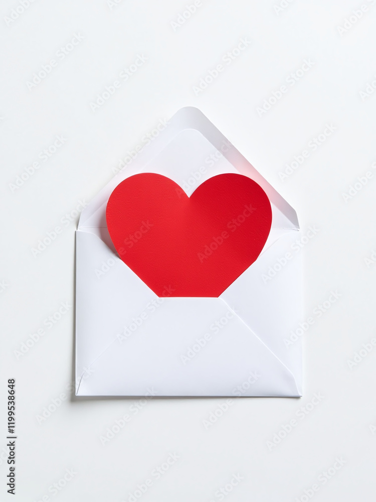 Poster A Bright Red Heart Pattern Is Visible From Above On A Plain White Envelope Against A Clean White Background. 00001