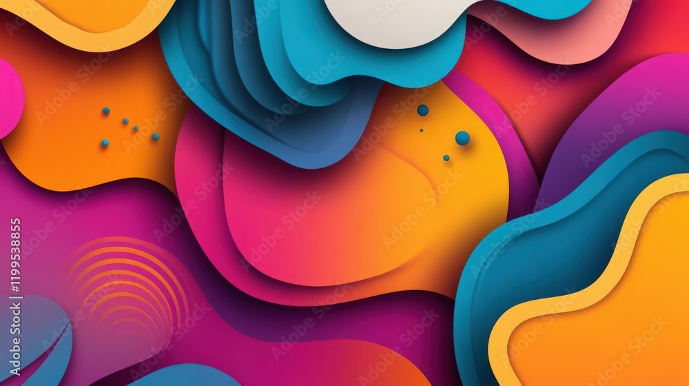 Poster abstract layered shapes with vibrant colors and 3d effect creating a modern design