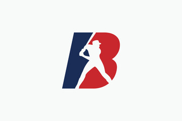 letter B logo with baseball player silhouette. It is good for team logo, club, sticker, etc. © cahiwak