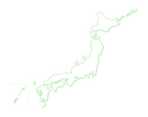 Fototapeta premium シンプルな明るい緑色の線で描いた日本地図 - ポップでかわいいシルエットの日本列島の白地図