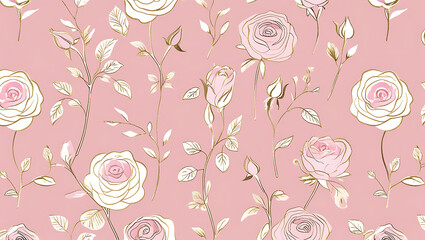 inimalist Floral Pattern with Gold Accents on Pastel Pink
