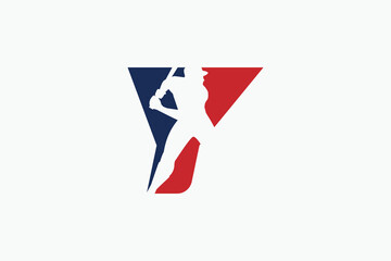 letter Y logo with baseball player silhouette. It is good for team logo, club, sticker, etc