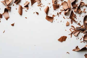 Chocolate shavings on white background