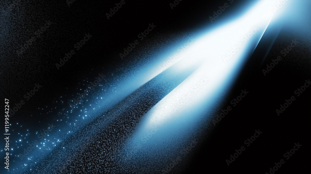 Leinwandbilder Abstract blue beam of light on a dark black background with a grainy texture and blurred details, creating a mysterious and hazy atmosphere. Conceptual design for futuristic, digital, and sci-fi theme
