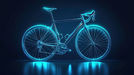 Fototapeta premium Glowing neon blue road bike on dark background.