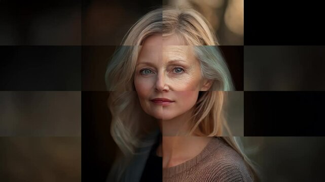 Loopable mosaic portrait of a woman in various stages of age