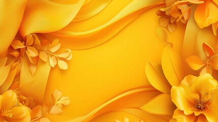 Spring sale background with vibrant yellow banners and floral motifs