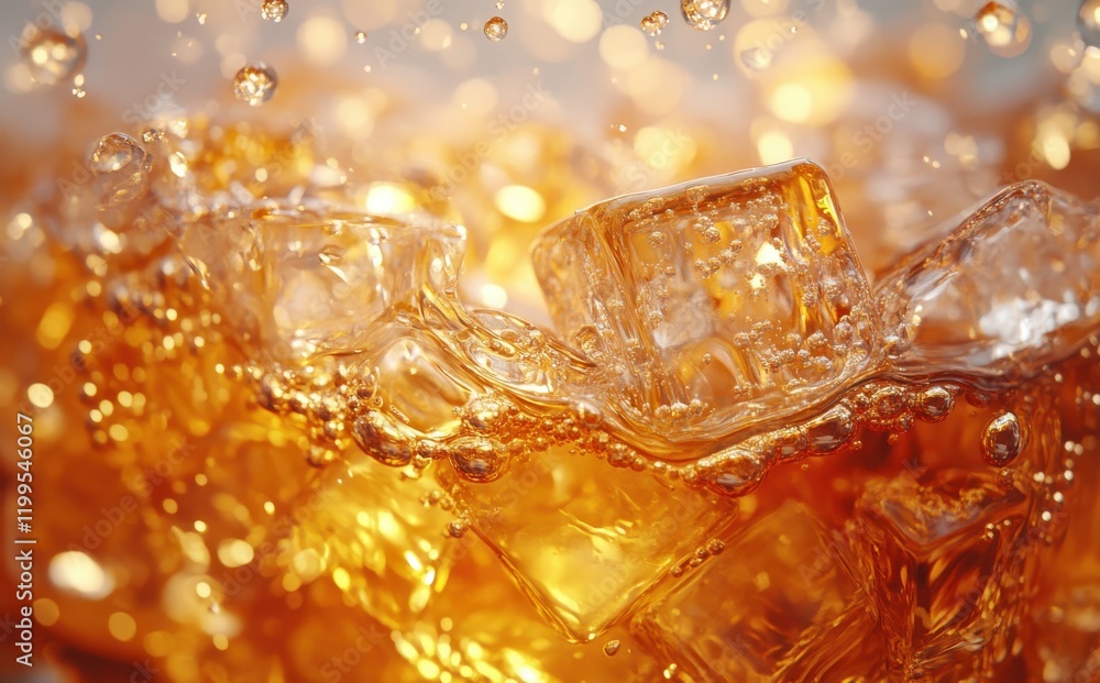 Aufkleber refreshing beverage with ice cubes and bubbles, capturing the essence of coolness and effervescence 