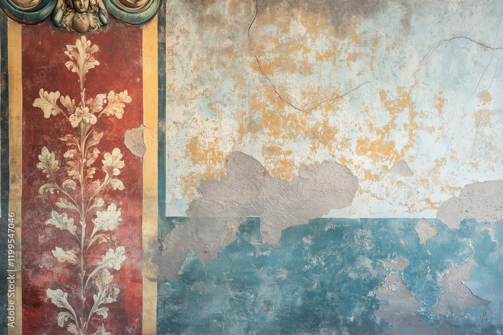 Poster ancient wall fresco. vintage ornament. slide background with space for text. background image. creat