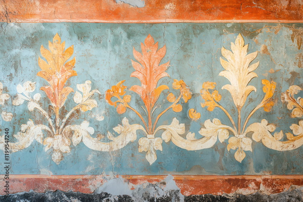 Poster ancient wall fresco. vintage ornament. slide background with space for text. background image. creat
