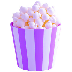 Colorful popcorn bucket filled with fluffy, white popcorn ready for movie night