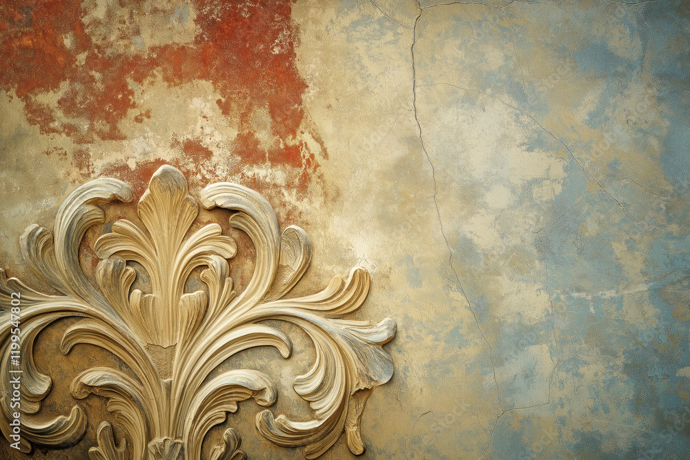 Poster ancient wall fresco. vintage ornament. slide background with space for text. background image. creat
