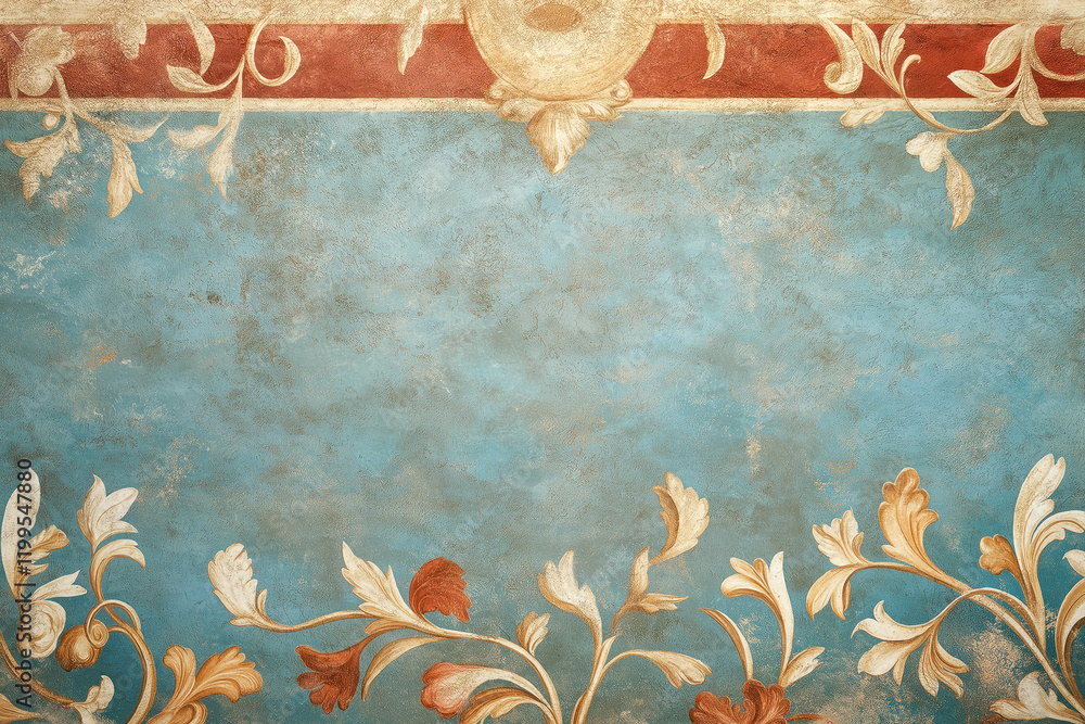 Poster ancient wall fresco. vintage ornament. slide background with space for text. background image. creat