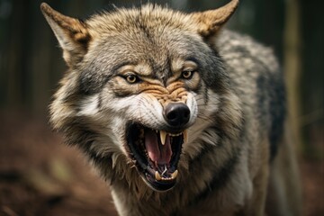 Snarling Wolf in the Wild: A Fierce Predator of the Canine Family