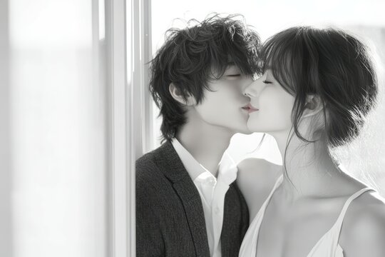 a middle-aged couple in love in the garden. Beautiful simple AI generated image