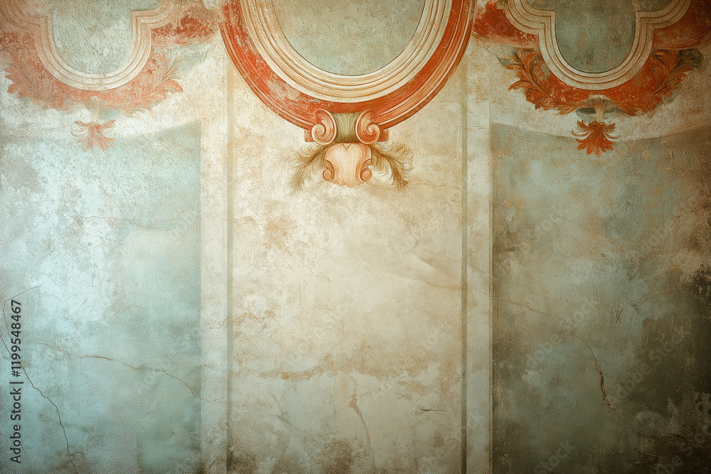 Poster ancient wall fresco. vintage ornament. slide background with space for text. background image. creat