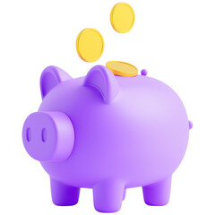 Colorful piggy bank with coins being dropped in it on a white background