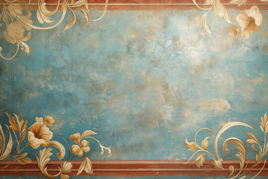 Ancient wall fresco. Vintage Ornament. Slide Background with space for text. Background image. Created with Generative AI technology.