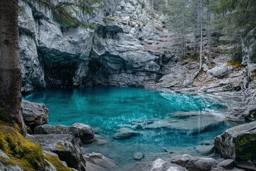 Italy, South Tyrol, Dolomites, Fanes-Sennes-Prags Nature Park, Lake Prags with Seekofel. Beautiful simple AI generated image