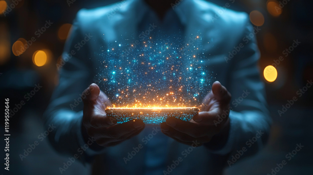 Poster captivating display of digital energy futuristic setting visual art creative studio close-up perspec
