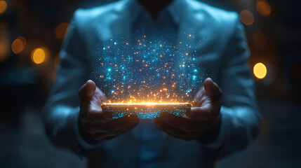 Captivating display of digital energy futuristic setting visual art creative studio close-up perspective innovation and technology impact