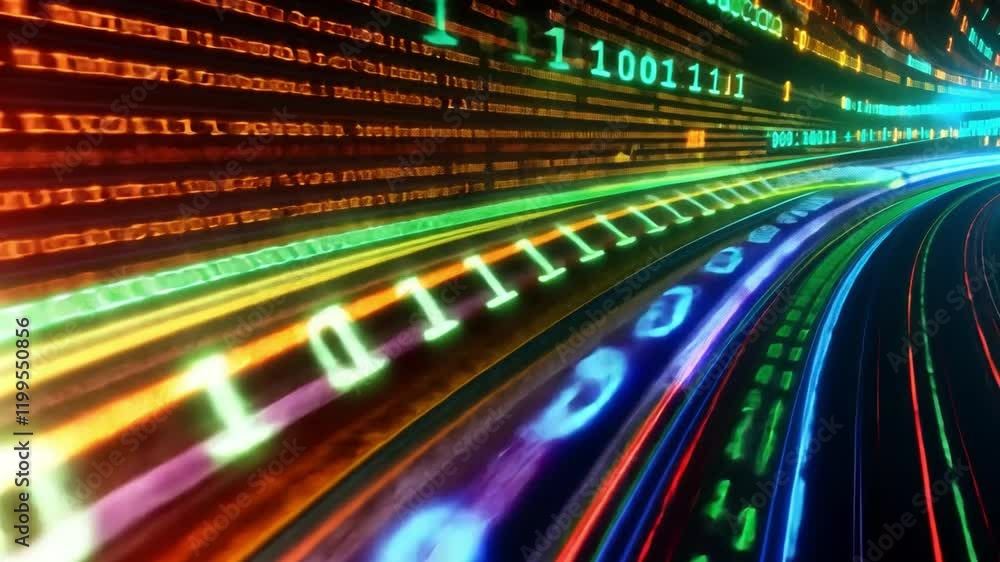 Poster futuristic binary code designs blending neon elements ,binary code data bit