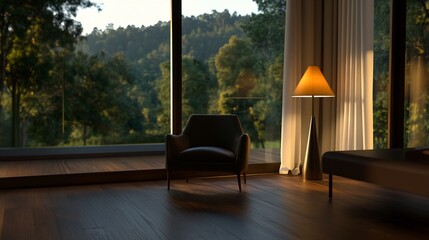 Fototapeta premium Serene Evening in a Mountainside Home