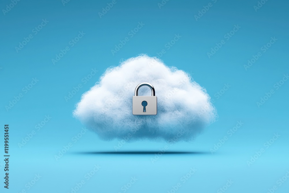 Poster a cloud with a padlock symbolizes digital security and cloud storage, emphasizing protection and pri