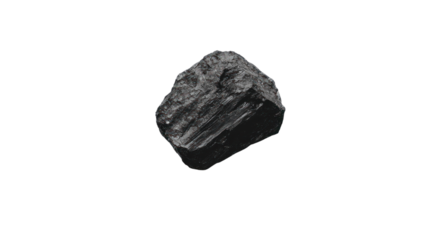 Natural rock formation with rough texture, black mineral stone on white isolate background for versatile use in designs and environmental concepts.