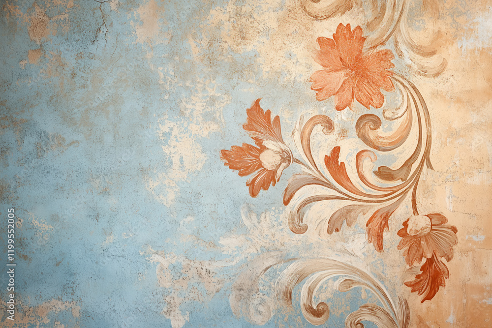 Poster ancient wall fresco. vintage ornament. slide background with space for text. background image. creat