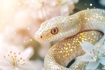 Fototapeta premium Closeup Portrait of a Snake Symbolizing the Year of the Snake in 2025.