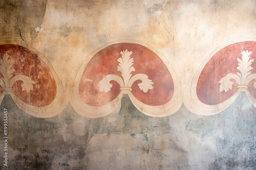 Poster ancient wall fresco. vintage ornament. slide background with space for text. background image. creat
