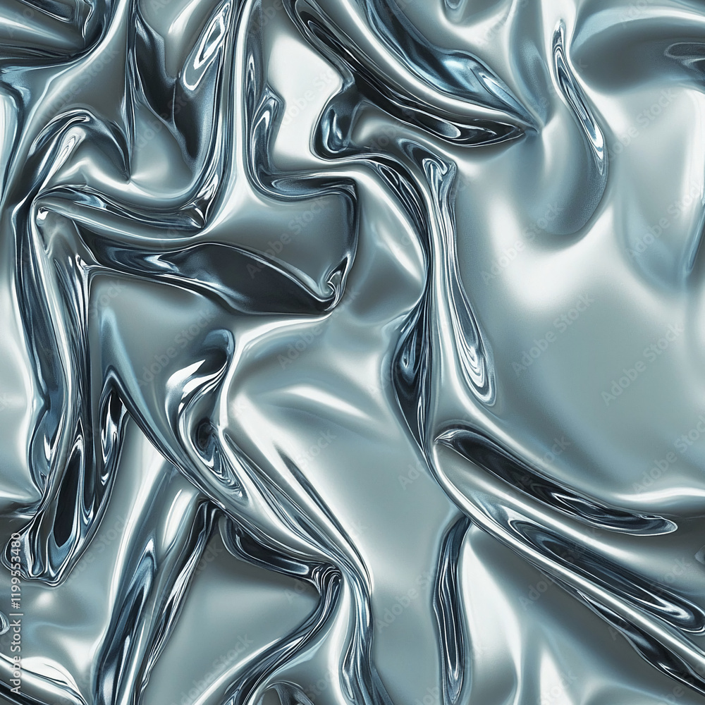 Poster shiny silver metallic texture with smooth flowing waves and reflections