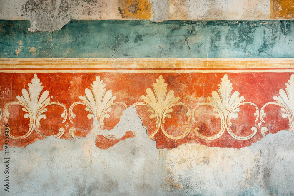 Poster ancient wall fresco. vintage ornament. slide background image. created with generative ai technology