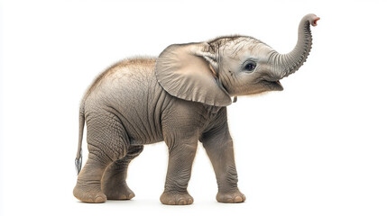 A baby elephant standing on a white background