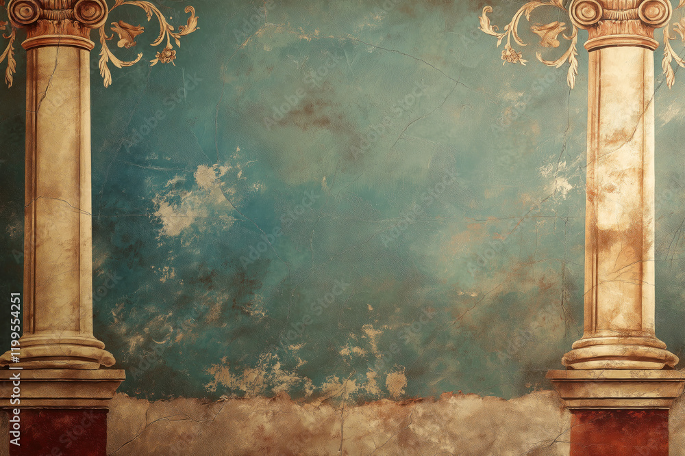 Poster ancient wall fresco. vintage ornament. slide background with space for text. background image. creat