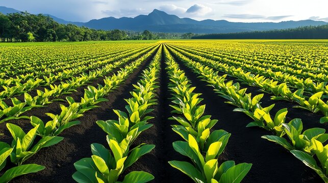 A vibrant spice farm with neatly planted rows of turmeric and ginger, symbolizing Thailand s herbal export market