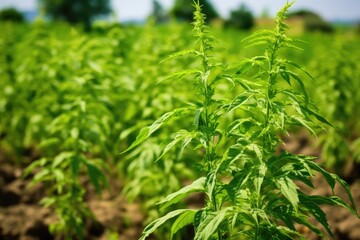 Obraz premium Tropical Sesame Farmland Landscape with Fresh Growth of Healthy Plants and Flowers for Food and Nature in 3:2 ratio