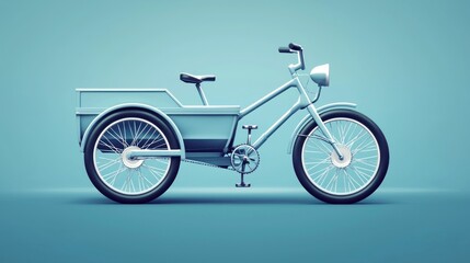 Fototapeta premium Electric cargo tricycle, side view, light blue.
