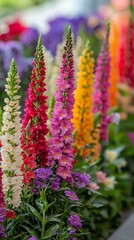 Fototapeta premium Vibrant multicolored snapdragon flowers in a garden.