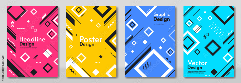 Poster set of colorful abstract vector poster. design featuring geometric shapes, lines, and patterns. mode