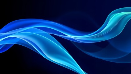 A dynamic image featuring smooth, flowing lines of vibrant blue, creating a sense of movement and dynamism against a deep black background